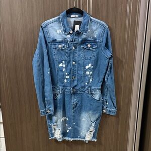 Fashion Nova Blue Distressed Denim Mini Dress
